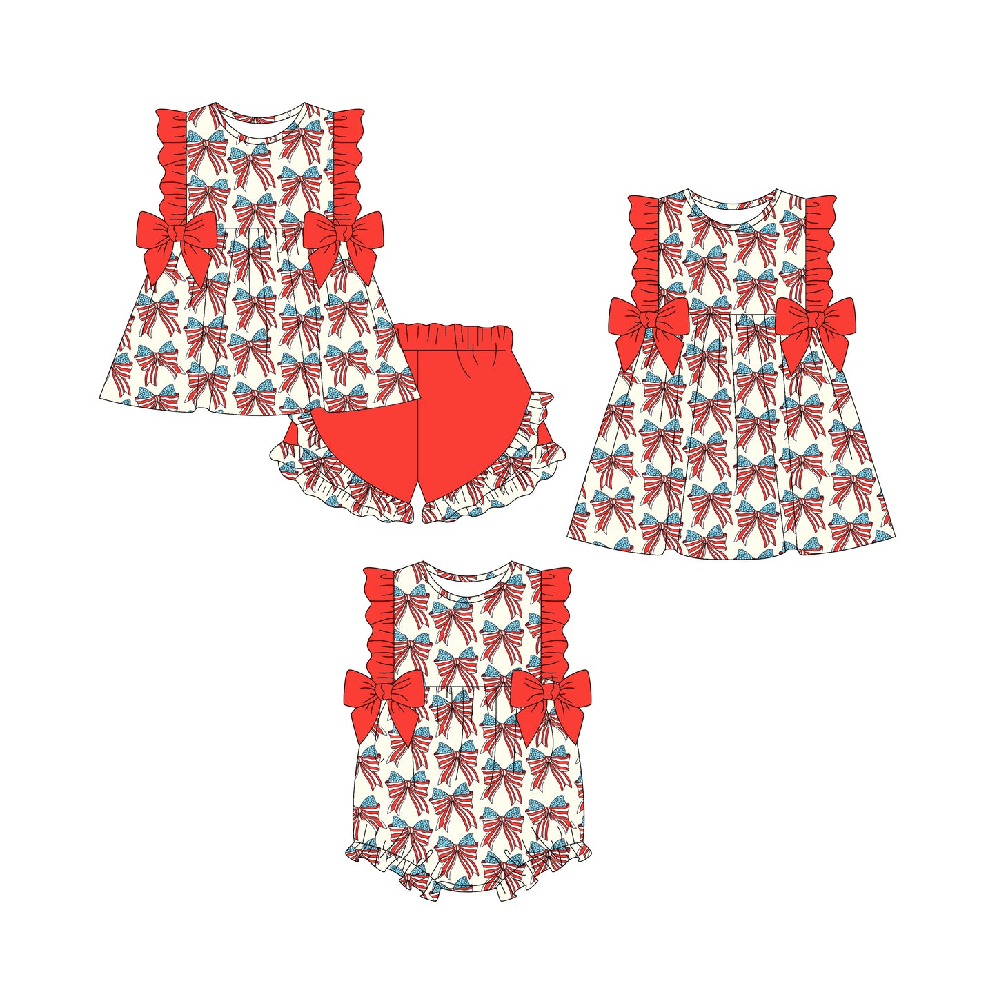 25.12.20 custom each style moq 5 eta 6-8week Sibling Sister bow baby short sleeve shorts sets and romper and dress match design