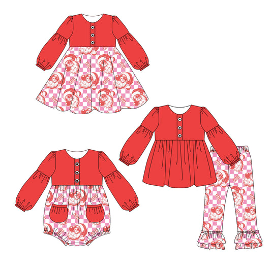 25.5.16 custom each style moq 5eta 4-6week Sibling Sisters Christmas red baby girl long sleeve pants sets and dress and rompers match family design
