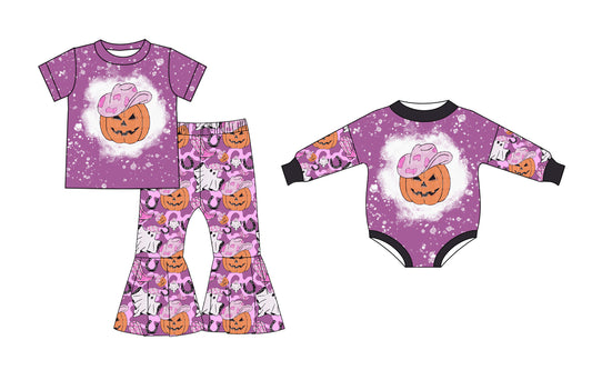 25.5.9 custom each style moq 5eta 4-6week Sibling Sister pumpkin hats baby girl short sleeve pants sets and rompers match family design