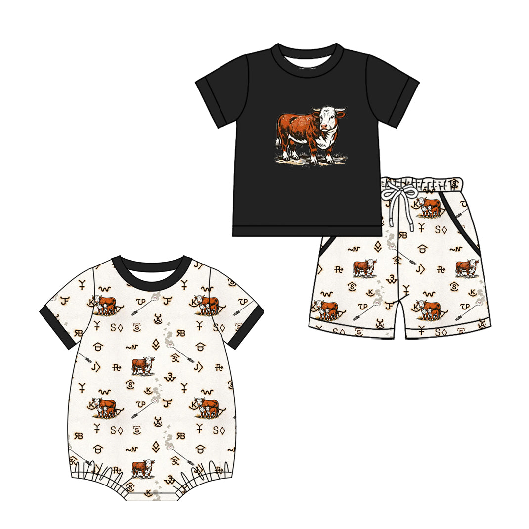 3.19 Custom moq 5 mix size Sibling Baby Boys Romper Short-Sleeved Black Top And Shorts Set Summer Outfit