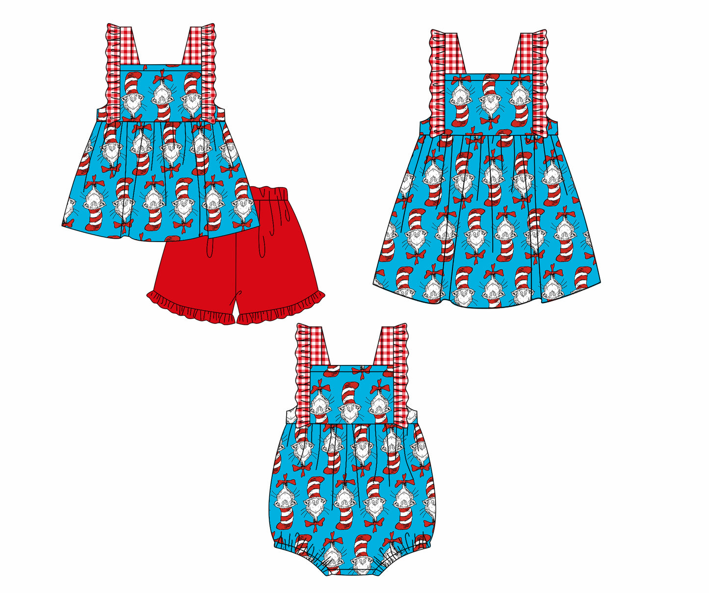 12.12 custom each style moq 5eta 4-6week Sibling Sister dr seuss baby girl short sleeve shorts sets and dress and rompers match family design