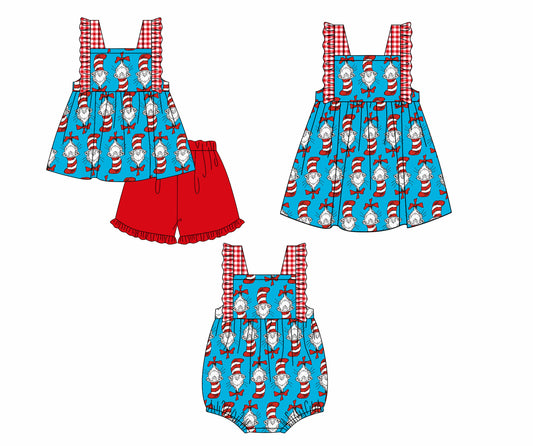 12.12 custom each style moq 5eta 4-6week Sibling Sister dr seuss baby girl short sleeve shorts sets and dress and rompers match family design