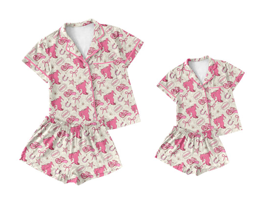 3.10 custom each style moq 5eta 4-6week Sibling Sister bow short sleeve shorts sets and adult sets match design