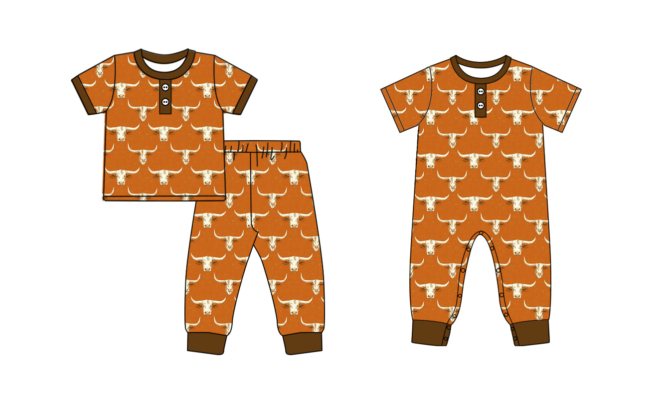 4.13 Custom moq 5 mix size Sibling Baby Boy Western Cow Short-Sleeved Pajama Set Short Sleeve Romper