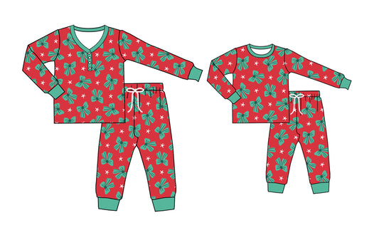 25.5.15 custom each style moq 5eta 4-6week Sibling Sister bow long sleeve pants sets and adult sets match design