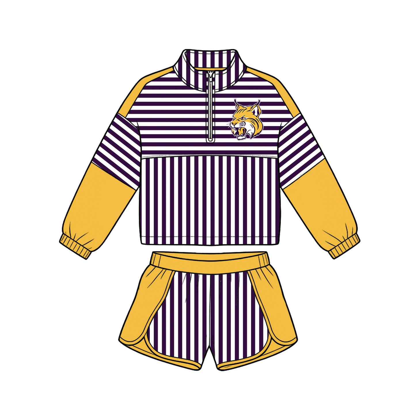 custom moq 5 mix size MSD072406 Baby Girls Stripe Zip Pullover Long Sleeve Top Shorts Team Sets
