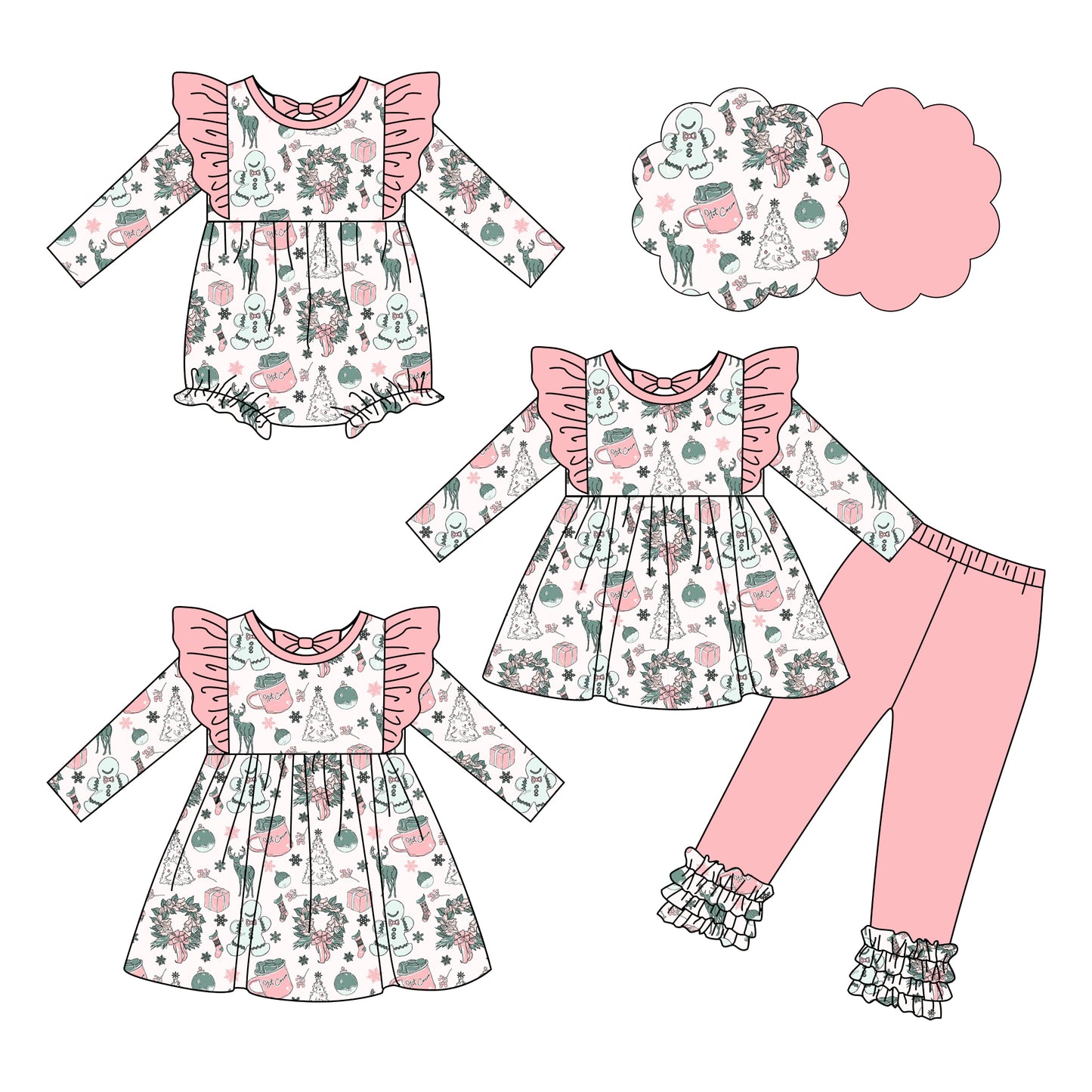 25.6.11 custom each style moq 5eta 4-6week Sibling Sisters Christmas baby girl long sleeve pants sets and dress and rompers match family design