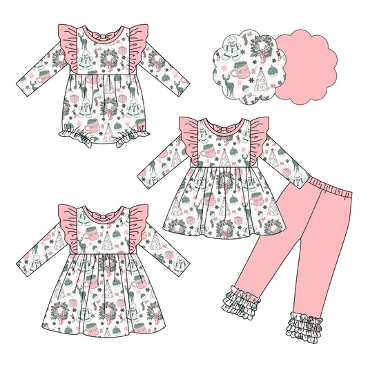 25.6.11 custom each style moq 5eta 4-6week Sibling Sisters Christmas baby girl long sleeve pants sets and dress and rompers match family design
