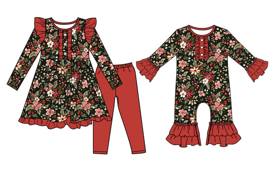 25.7.1 custom each style moq 5eta 4-6week Sibling Sisters floral baby girl long sleeve pants sets and rompers match family design