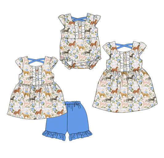 Custom moq 5 mix size Sibling Baby Girl's Floral Print Short-Sleeved Top And Shorts Set Cute Romper Dress for Spring Summer