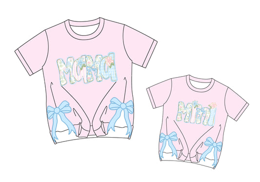 3.16 Custom moq 5 mix size Sibling Mom And Me Pink Short-Sleeved Top Summer Clothing