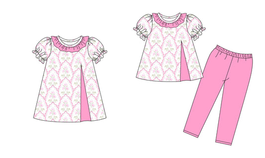 25.9.19 custom each style moq 8 eta 6-8week Sibling Sisters floral bow baby girl short sleeve pants sets and dress match family design
