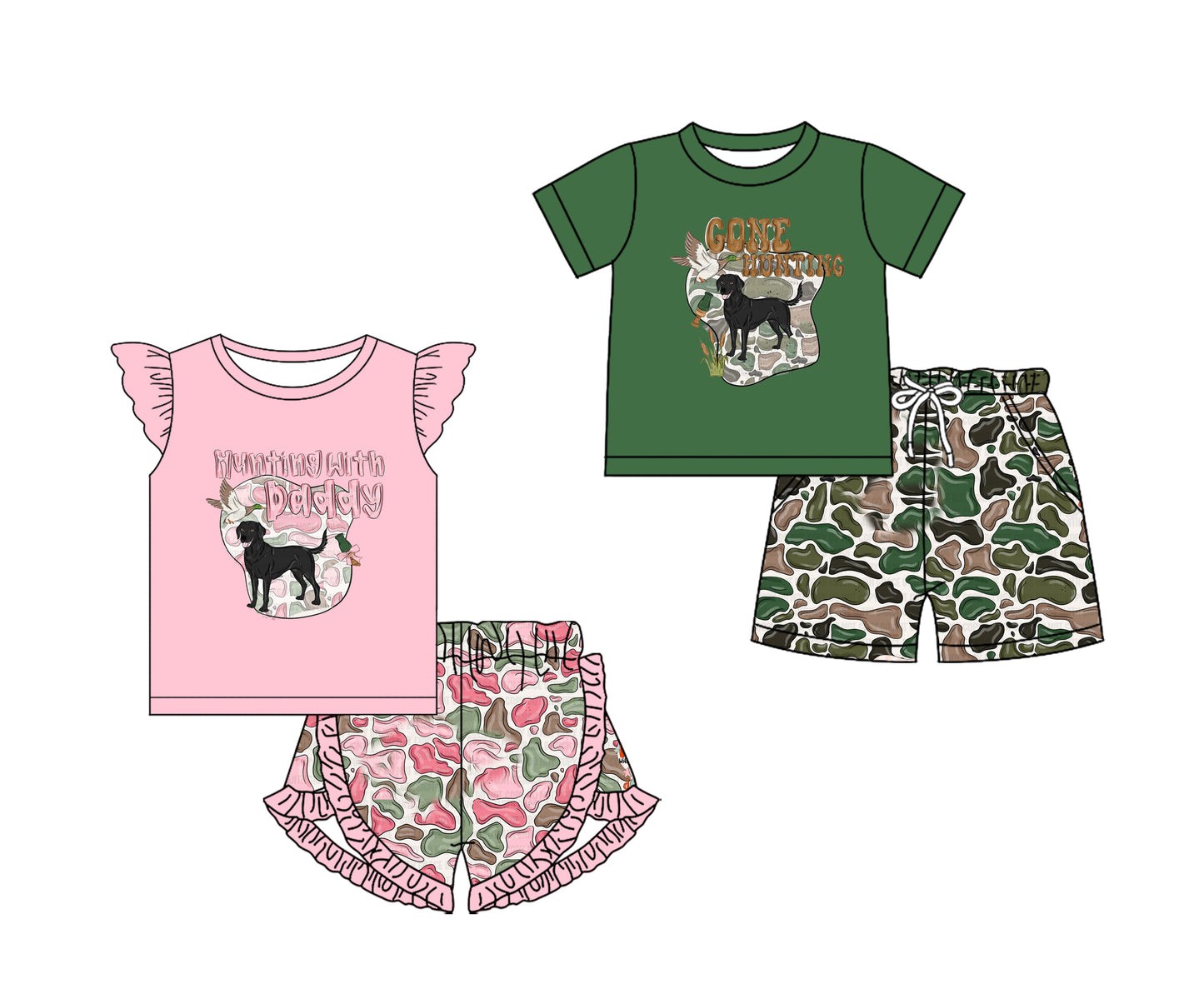 11.25 custom each style moq 5eta 4-6week Sibling Sister DADDY HUNTING baby girl short sleeve shorts fish sets 1 and easter sets 2 match design