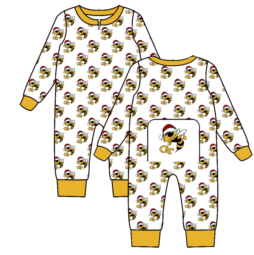 Custom moq 5 eta 6-8weeks Santa Hat Bee Yellow Team Long Sleeve boys Romper
