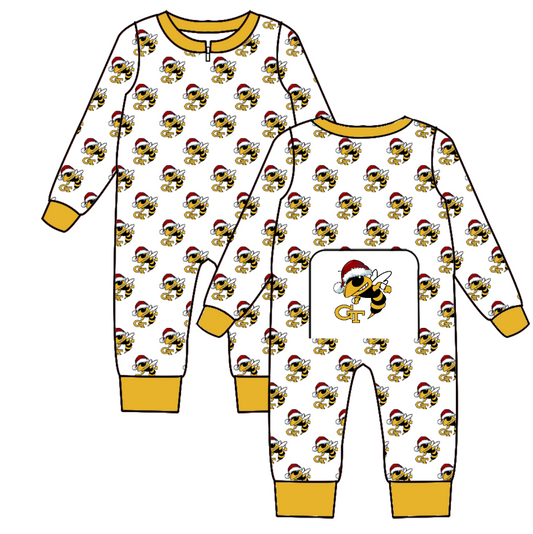Custom moq 5 eta 6-8weeks Santa Hat Bee Yellow Team Long Sleeve boys Romper
