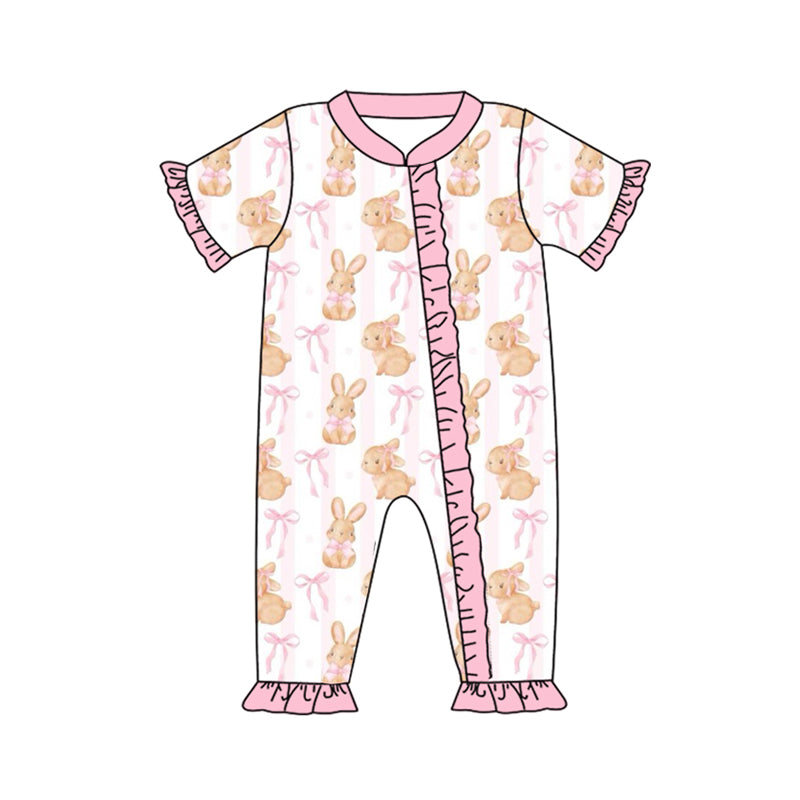 9.27 custom each style moq 5eta 4-6week Sibling Sister rabbit bow pink baby girl sets and dress and rompers match family design