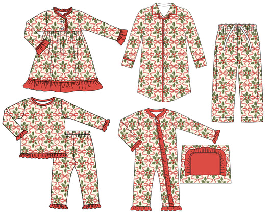 25.7.25 custom each style moq 5eta 4-6week Sibling Sisters Christmas bow baby girl long sleeve pants sets and adult top and adult pants and romper and dress match family design