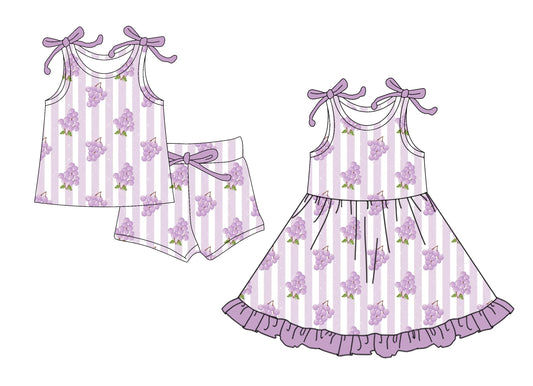 4.11 custom each style moq 5eta 4-6week Sibling Sister grape baby girl short sleeve shorts sets and dresses match design
