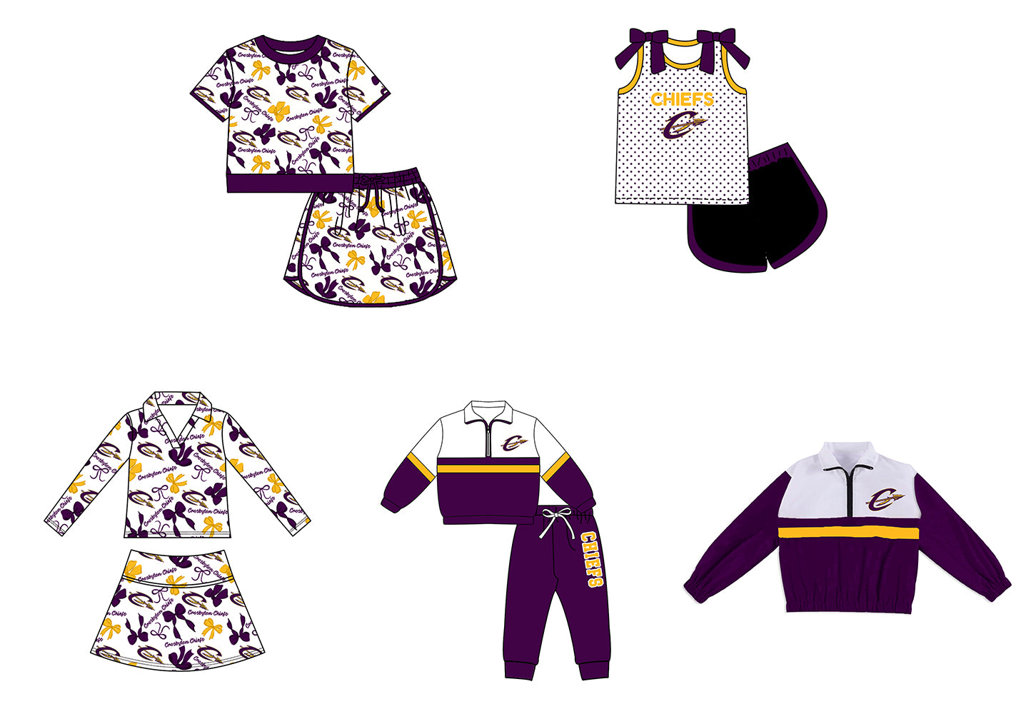 Custom moq 5 mix size milk silk summer teams Girls Polka Dot Top Shorts Set Top Skirt Short Set Zipper Pullover Jogger Pants Set Purple Pullover Tops