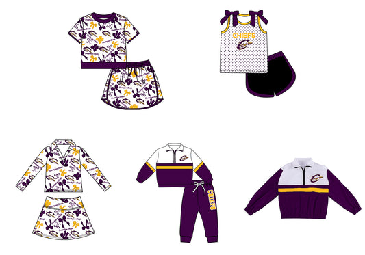 Custom moq 5 mix size milk silk summer teams Girls Polka Dot Top Shorts Set Top Skirt Short Set Zipper Pullover Jogger Pants Set Purple Pullover Tops