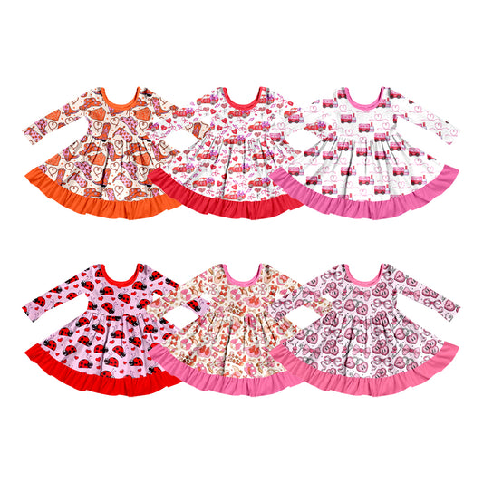 25.9.25 custom each style moq 8 eta 6-8week Sibling Sisters baby girl long sleeve dress 6 match family design