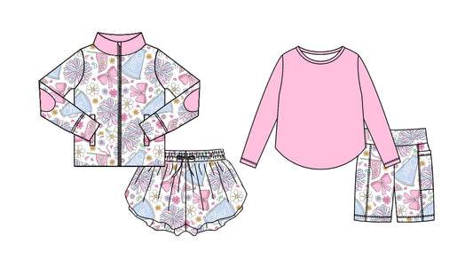 25.8.30 custom each style moq 5eta 4-6week Sibling Sisters bow pink baby girl long sleeve shorts sets and skirts sets match family design