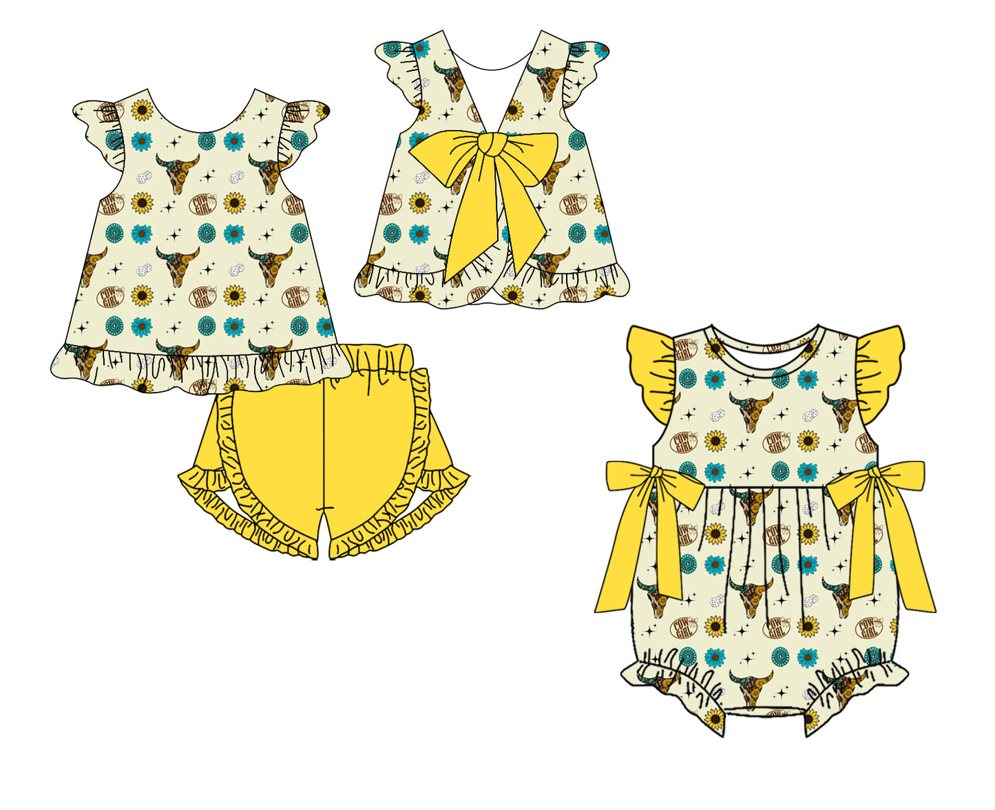 Custom moq 5 mix size Sibling Baby Girl Cow Print Romper Set Sleeveless Top And Shorts Outfit for Spring/Summer