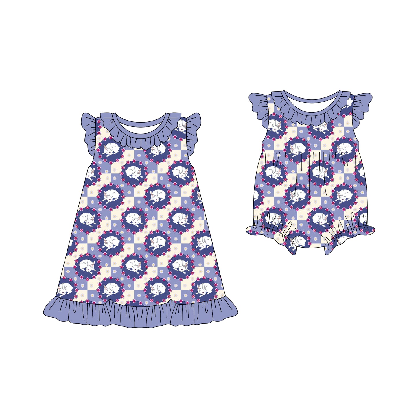 25.12.18 custom each style moq 5 eta 6-8week Sibling Sister bunny baby short sleeve romper and dress match design