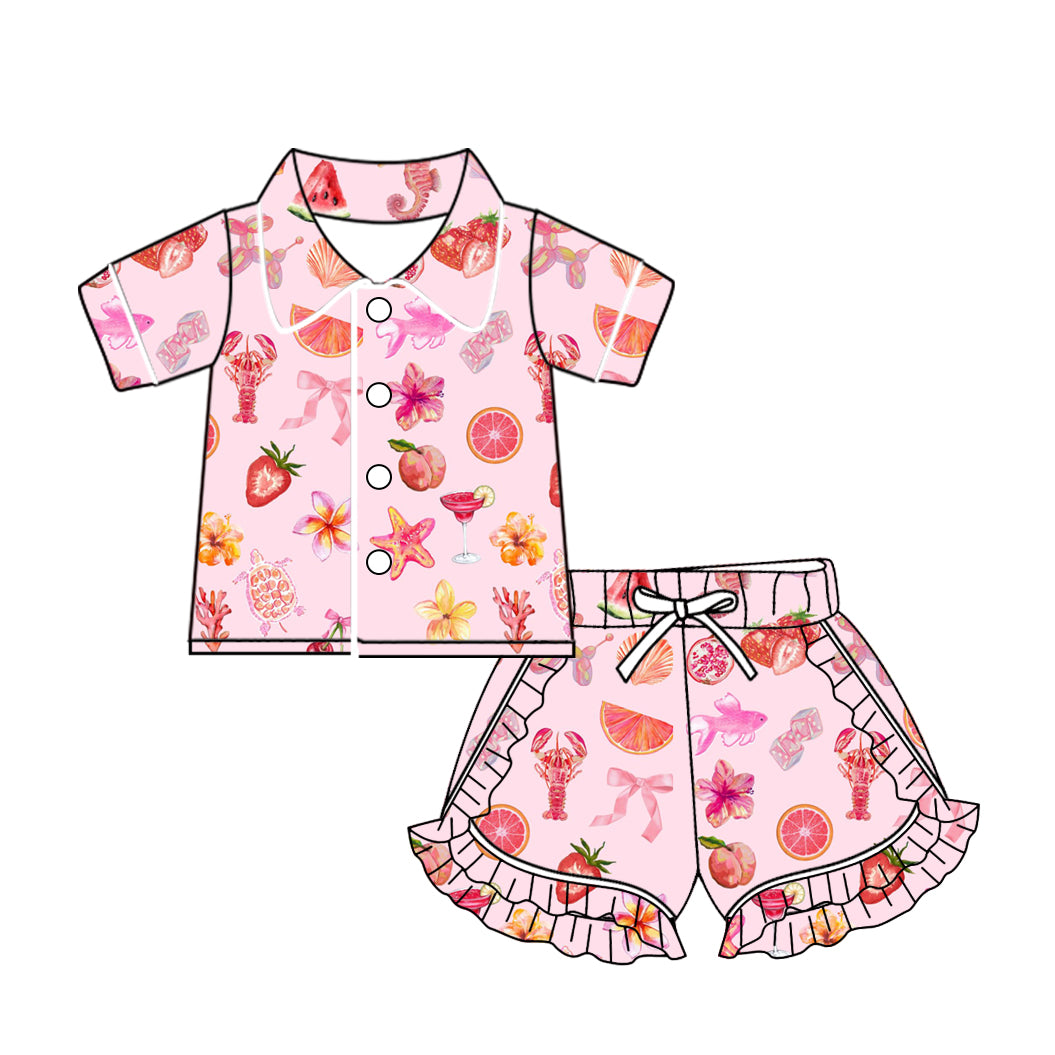 10.23 custom each style moq 5eta 4-6week baby kids clothes bow flower pink short sleeve shorts pajamas sets