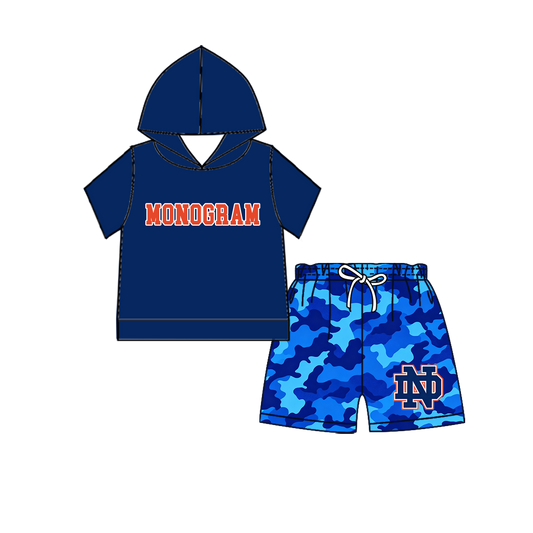 custom moq 5 mix size MSD071106 Baby Kids Short Sleeve Hooded Top Camo Elastic Waist Shorts Team Clothes Set