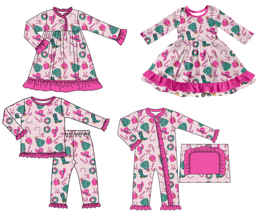 25.7.5 custom each style moq 5 eta 4-6week Sibling Sisters Christmas baby girl long sleeve pants sets and romper and dress 1 and dress 2 match family design