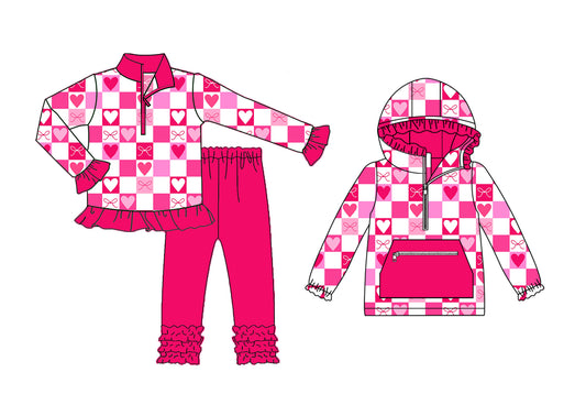 25.10.9 custom each style moq 8 eta 6-8week Sibling Sisters love bow baby girl long sleeve pants sets and top match family design