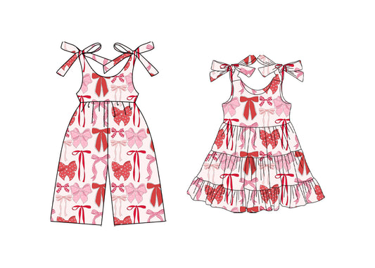 25.10.13 custom each style moq 5 eta 6-8week Sibling Sisters bow baby girl long sleeve dress and jumpsuit match family design