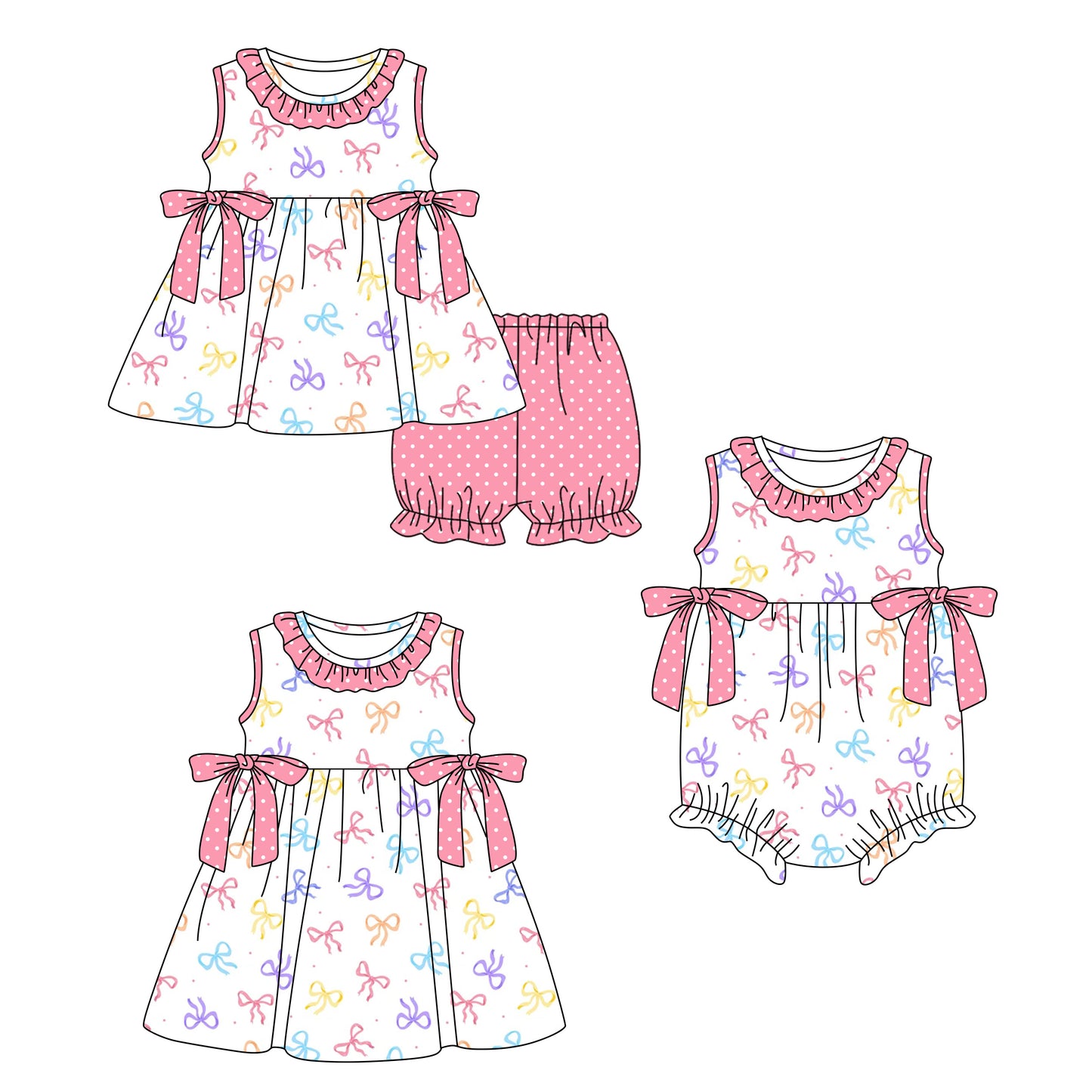 26.1.23 custom each style moq 5 eta 6-8week Sibling Sister bow baby short sleeve shorts sets and romper and dress match design