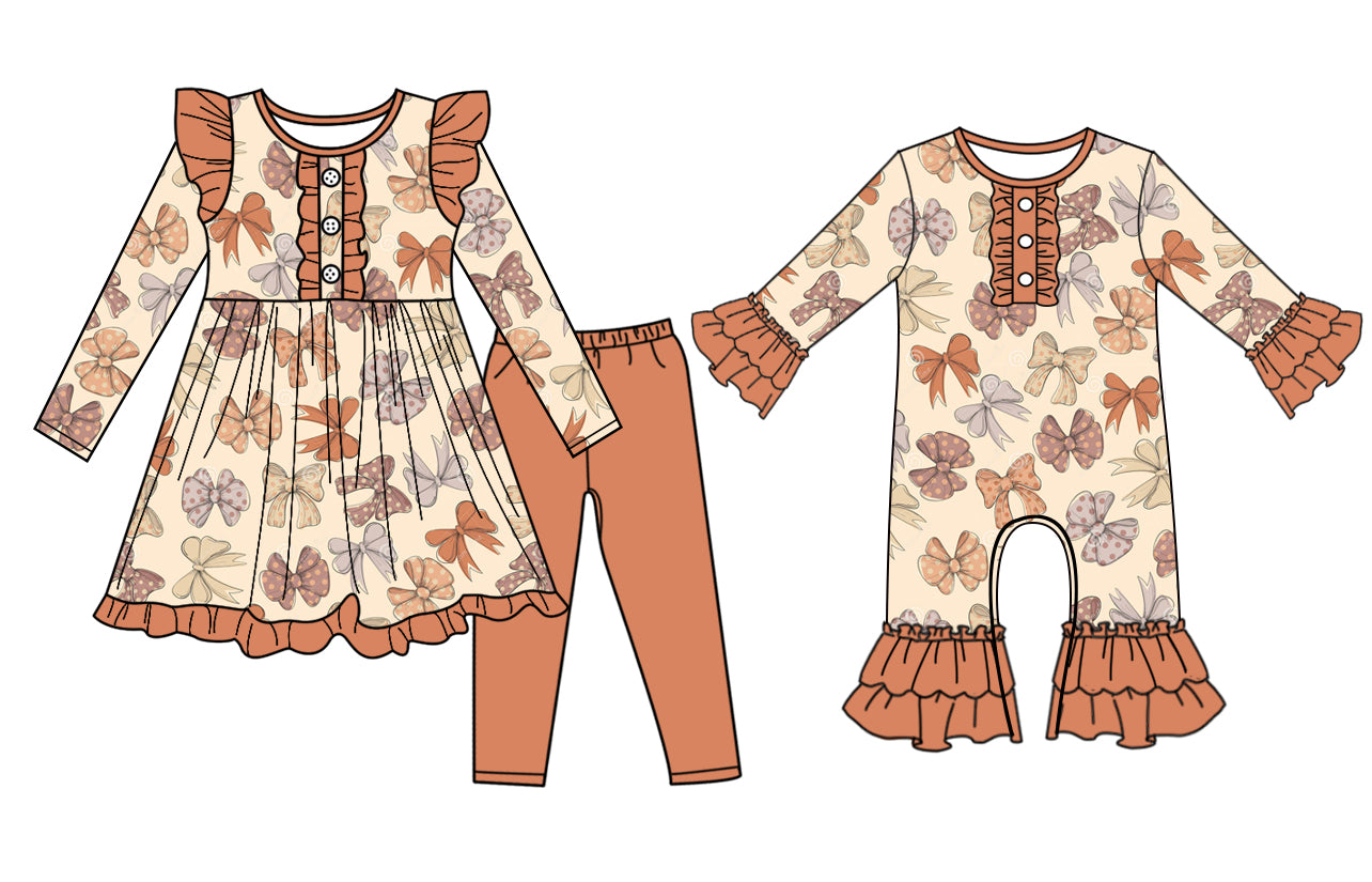 25.7.17 custom each style moq 5eta 4-6week Sibling Sister bow baby girl long sleeve pants sets and rompers match family design