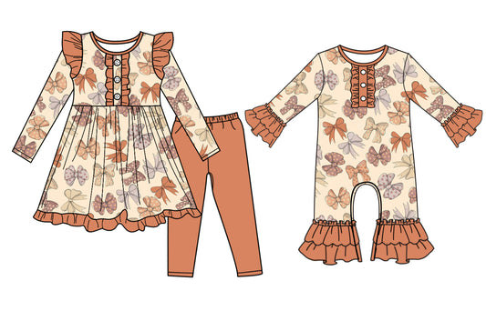 25.7.17 custom each style moq 5eta 4-6week Sibling Sister bow baby girl long sleeve pants sets and rompers match family design