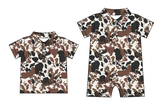 3.18 custom each style moq 5eta 4-6week Sibling Sister cow pattern baby boy rompers and top match family design