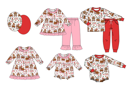 25.7.22 custom each style moq 5 eta 4-6week Sibling Sisters Christmas baby girl long sleeve pants sets 1 and sets 2 and romper 1 and romper 2 and dress match family design