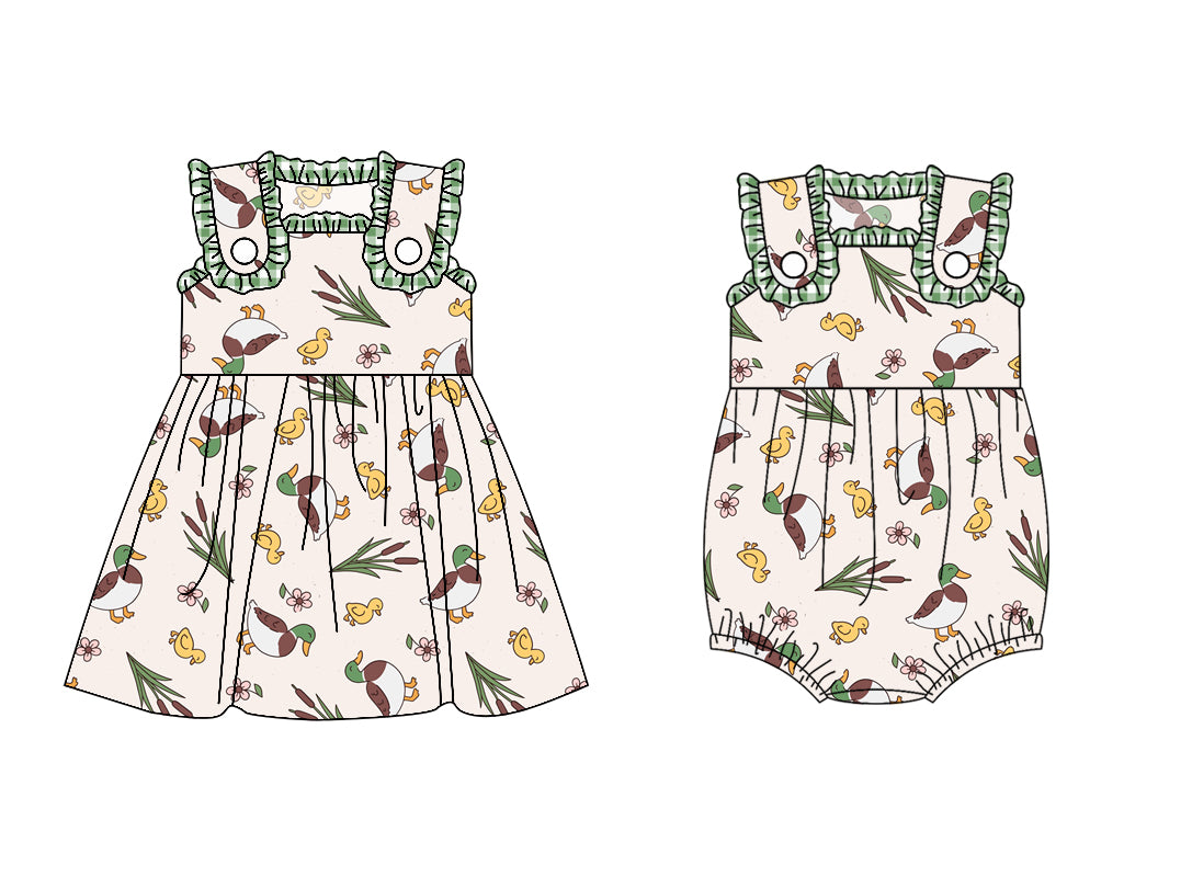11.14 custom each style moq 5eta 4-6week Sibling Sister duck floral baby girl short sleeve dress and rompers match family design