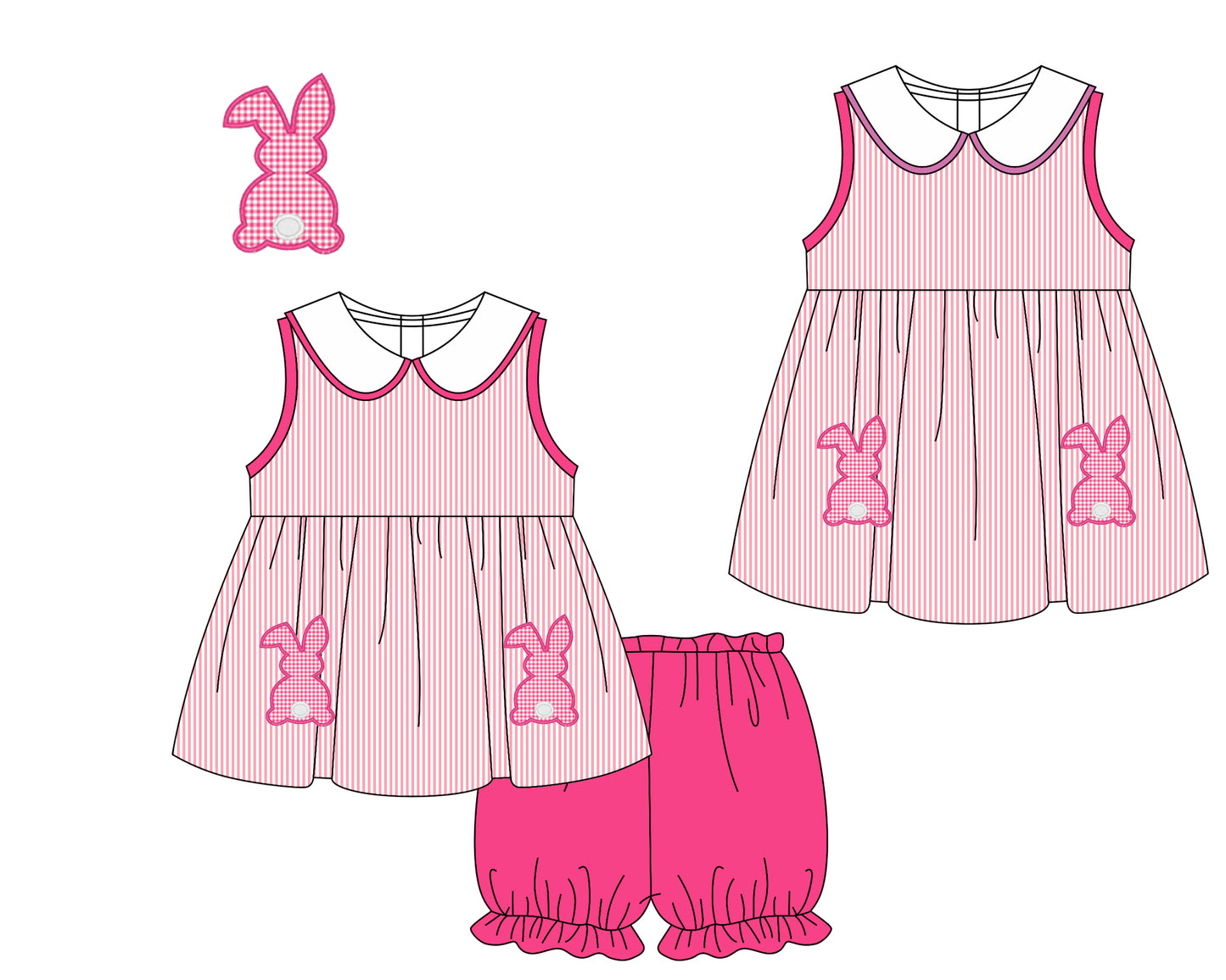 11.21 custom each style moq 5eta 4-6week Sibling Sister easter rabbit baby girl short sleeve shorts sets and dresses match design