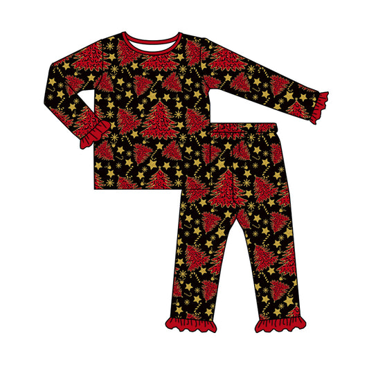 7.4 custom each style moq 5eta 4-6week Sibling Sister Christmas trees baby girls sets and dress and rompers match family design