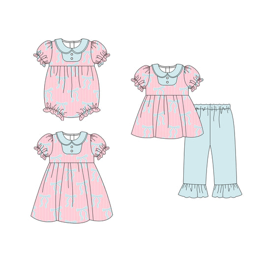 25.10.18 custom each style moq 5 eta 6-8week Sibling Sisters bow baby girl short sleeve pants sets and dress and rompers match family design