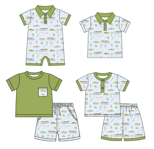 Custom moq 5 mix size Sibling Green Short-Sleeved Baby Boys Pajamas Set Romper Short-Sleeved Polo Shirt And Shorts Set Comfortable Sleepwear for Toddler Boys