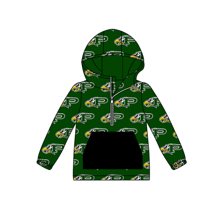 custom moq 3 eta 6-7weeks Green and Gold Long Sleeve Zip Pocket Hood Sweatshirt