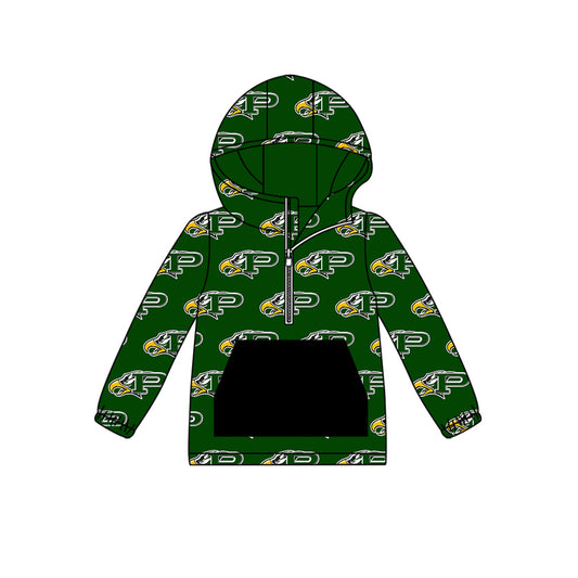 custom moq 3 eta 6-7weeks Green and Gold Long Sleeve Zip Pocket Hood Sweatshirt