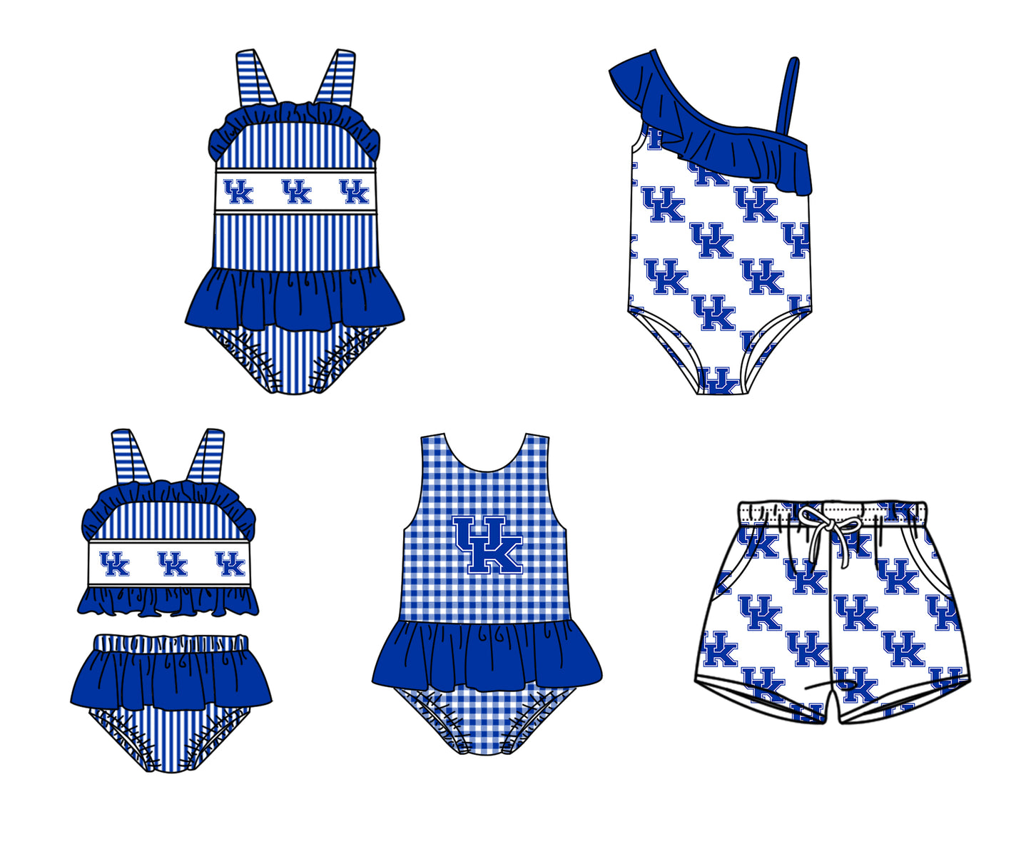 Custom moq 5 mix size milk silk summer teams Baby Girl Blue Two-Piece Swimsuit Set One Piece Swimsuits Boys Swim Trunks