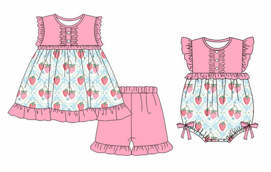 Custom moq 5 mix size Sibling Baby Girl's Pink Sleeveless Top And Shorts Set Cute Romper for Summer