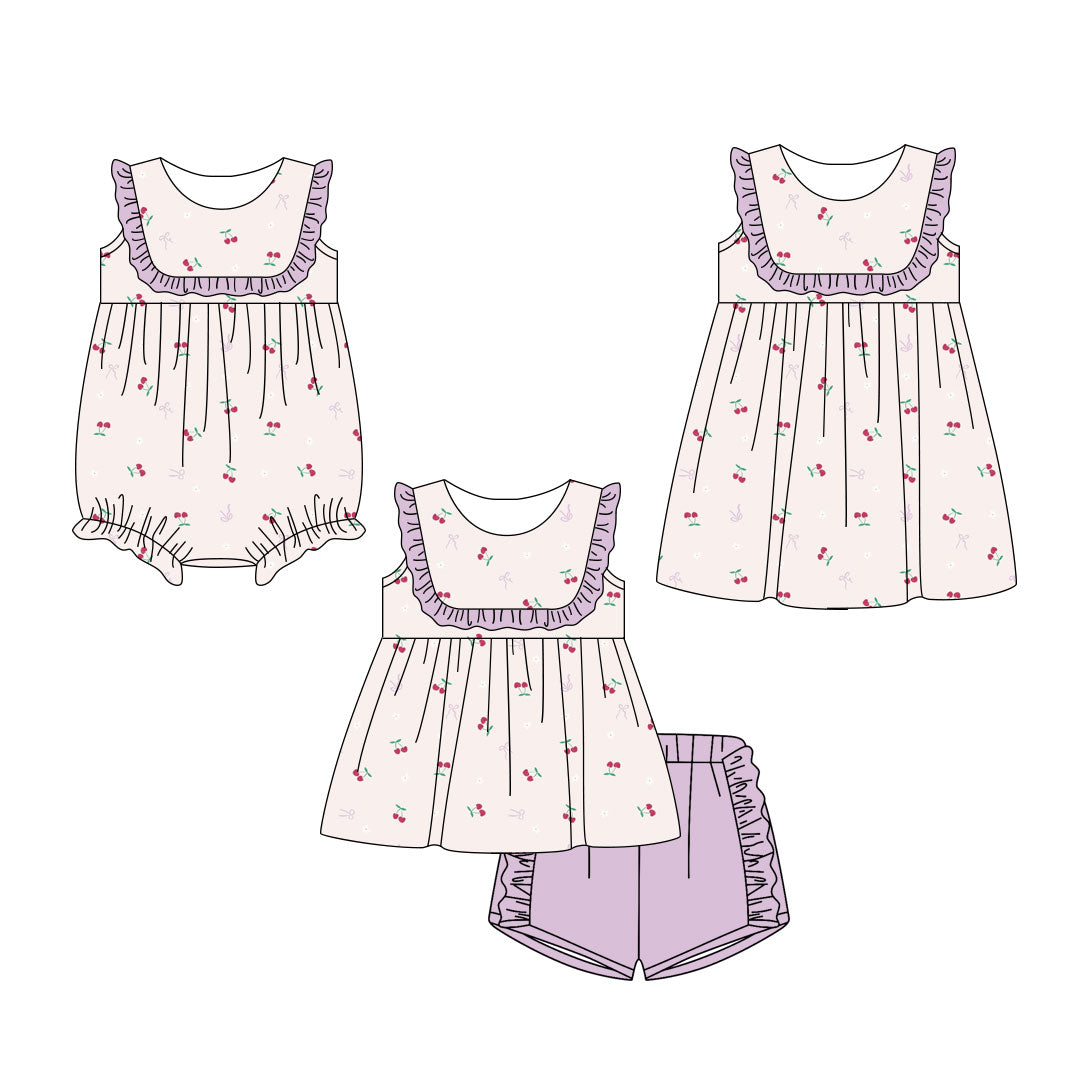 3.2 Custom moq 5 mix size Sibling Baby Girl's Purple Sleeveless Top And Shorts Set Cute Romper Dress for Summer
