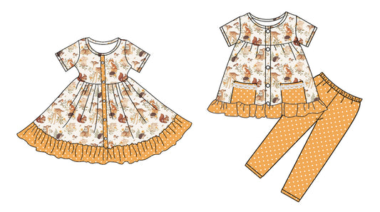 4.26 custom each style moq 5eta 4-6week Sibling Sister deer baby girl pants sets and dress match family design