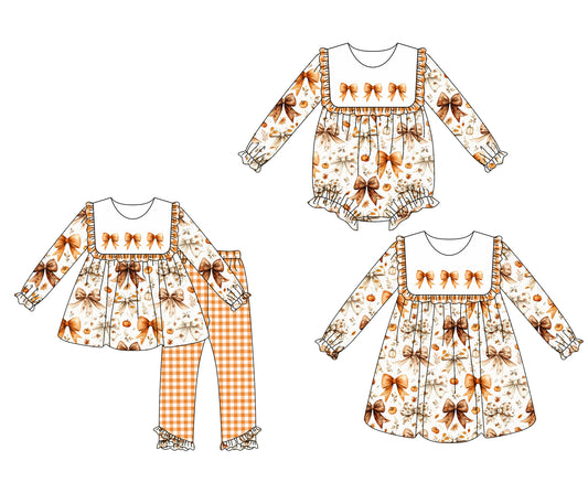 25.6.7 custom each style moq 5eta 4-6week Sibling Sisters bow baby girl long sleeve pants sets and dress and rompers match family design